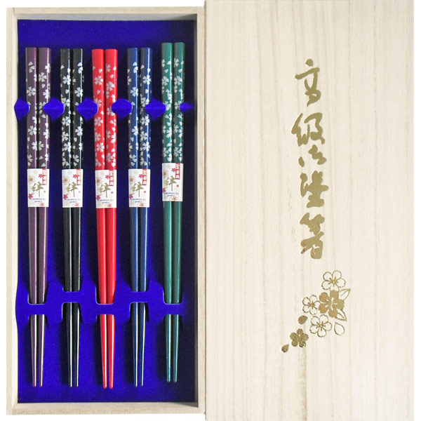 塗箸 銀桜 5膳桐箱入