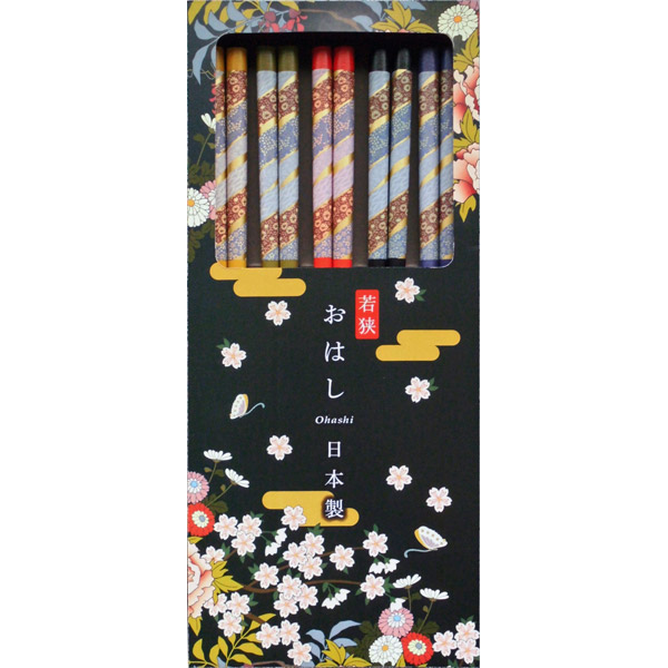 若狭塗箸 乾漆花小紋 5膳組 花艷箱入