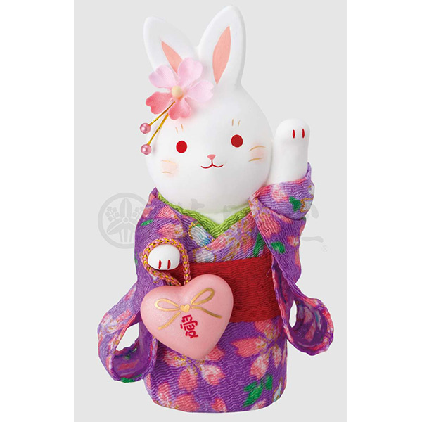 錦彩ちりめんハート花うさぎ（左手上げ 愛）