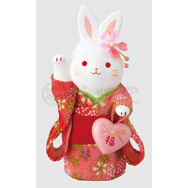 錦彩ちりめんハート花うさぎ（右手上げ 福）