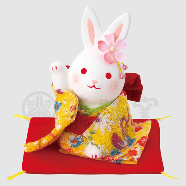 錦彩ちりめん花うさぎ（右手上げ 小）