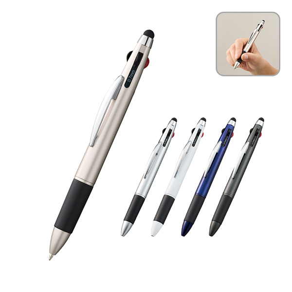 激安販促品のタッチペン付3色+1色スリムペン（再生ABS）