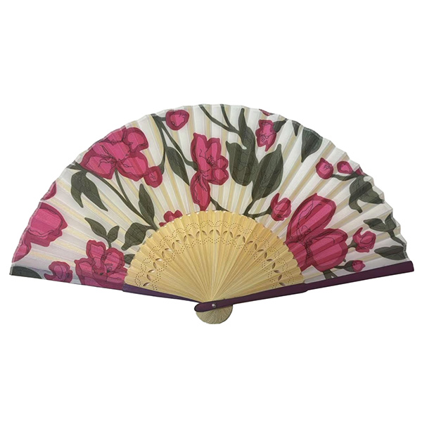 婦人用シルク扇子 花 萩色