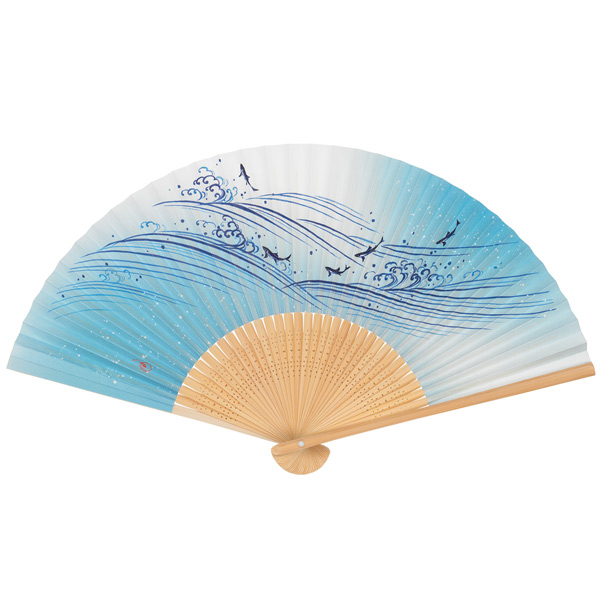 紳士用紙扇子 白竹中彫 流水鮎（香り付）