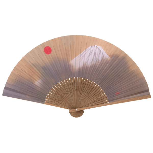 紳士用紙扇子 唐木中彫 富士（香り付）
