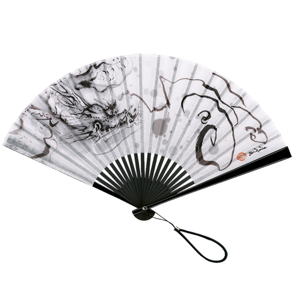 黒絵扇子 親塗 黒染大型扇子 龍