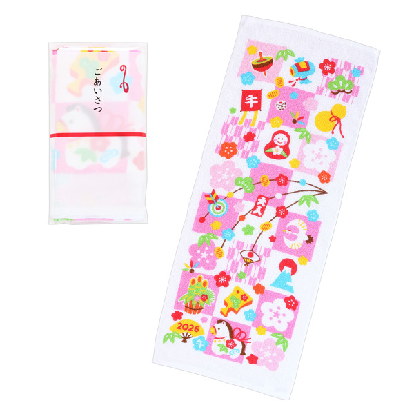 干支タオル 花もち格子(ごあいさつ袋入)