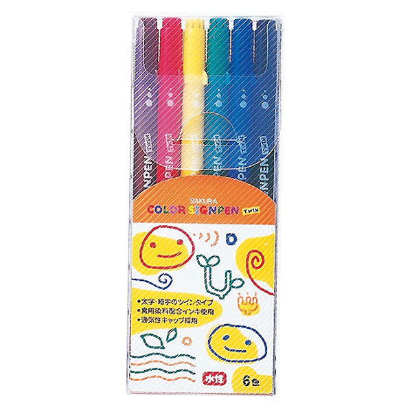 サクラクレパス カラーサインペンツイン 6色セット